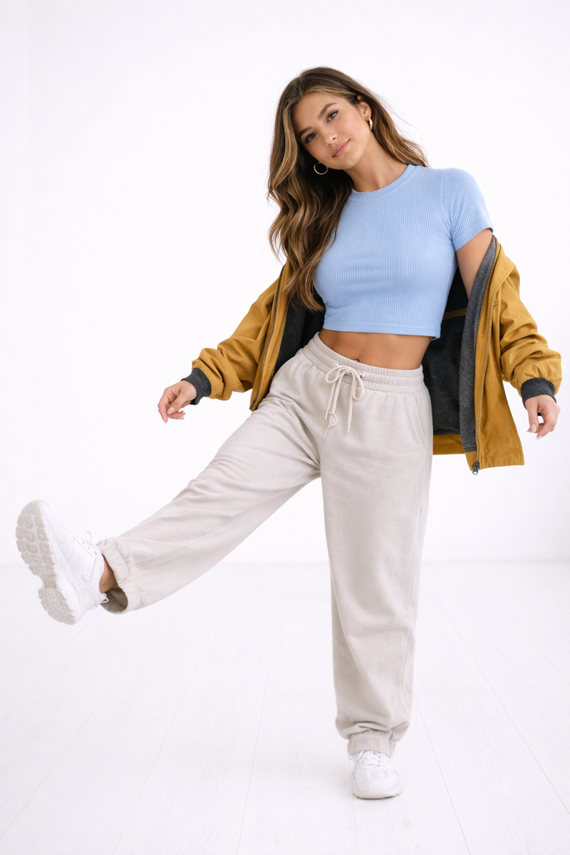 Women’s Ribbed Crop Top – Sky Blue | Slim Fit Everyday Essential